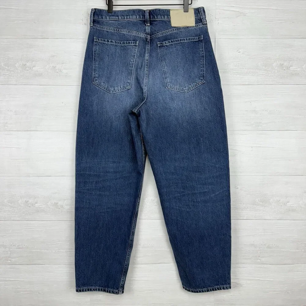 Banana Republic High Rise Rigid Bow Jeans 31 Blue‎ Horseshoe Barrel Leg NO BELT - Picture 6 of 16